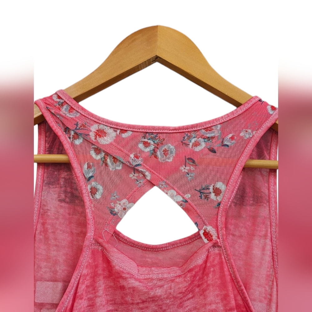 Bobbie Brooks - Pink Tank Top with 'LOVE' Graphic Semi Sheer Floral - Picture 3 of 8